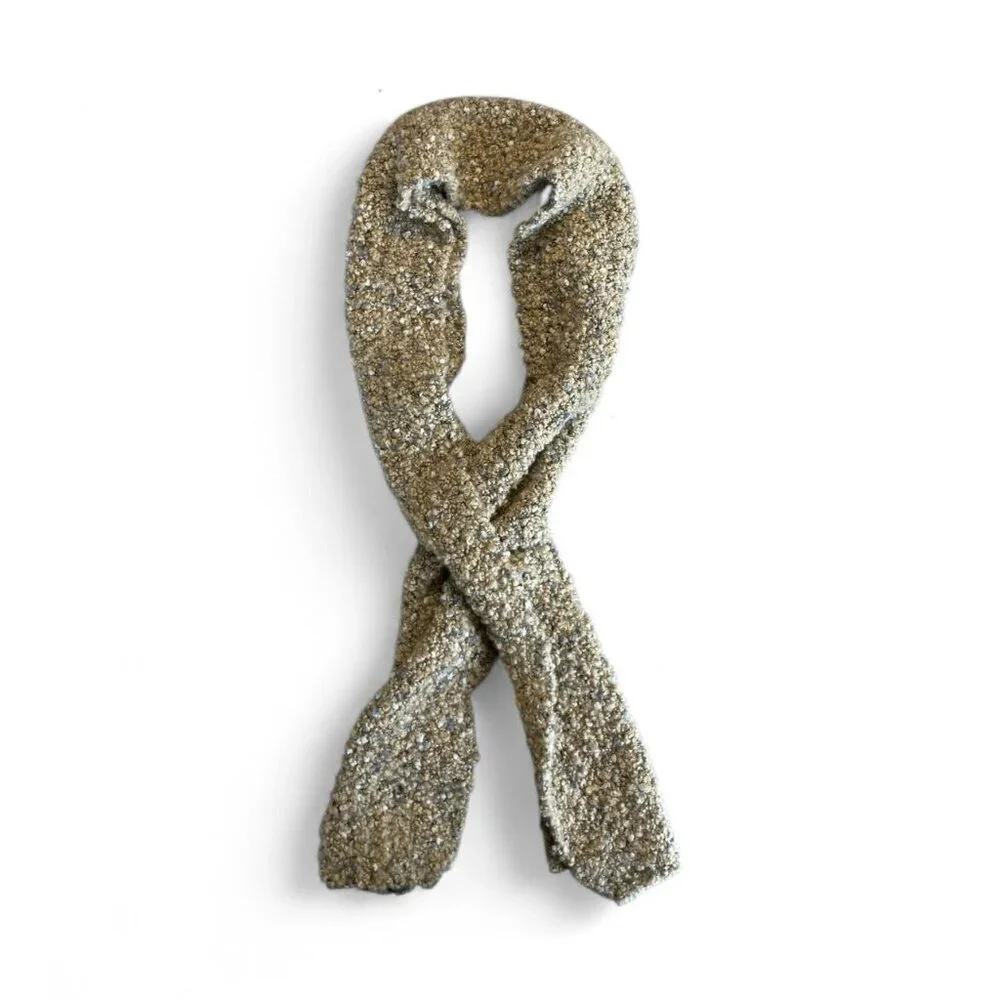 Vintage Handwoven Tan Scarf | Yuki Kreiner Textured Boucle Neutral Wool Blend